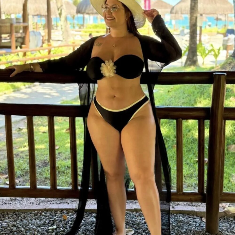 Black and White Bandeau Bikini Set for Women, Brazilian Bikini Swimwear